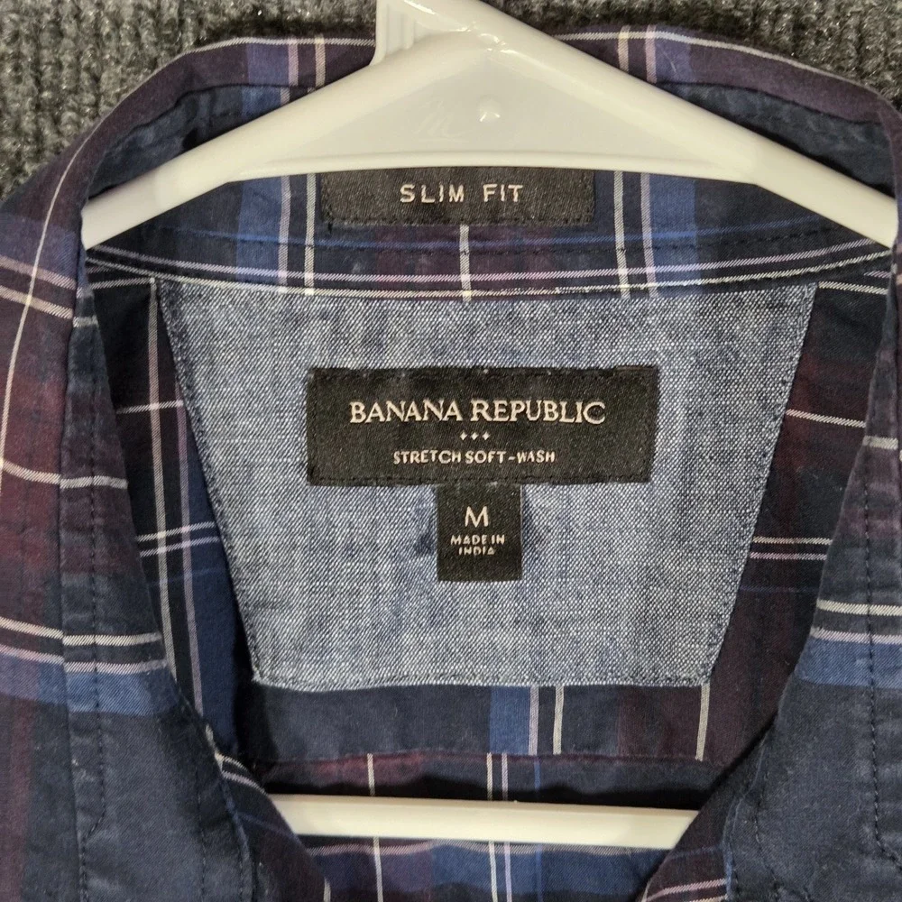 Banana Republic Stretch Soft-Wash Shirt Men's Medium Slim Fit Plaid Button Down